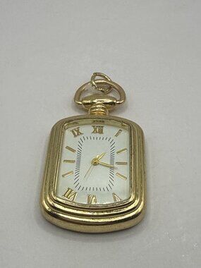 Vtg Haband Gold Tone Rectangle Pendant Watch Necklace Roman Numeral Art Deco